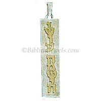 Yeshua HaMashiach, Jesus the Messiah in Hebrew, gold letters on silver pendant. - Biblicaljewels