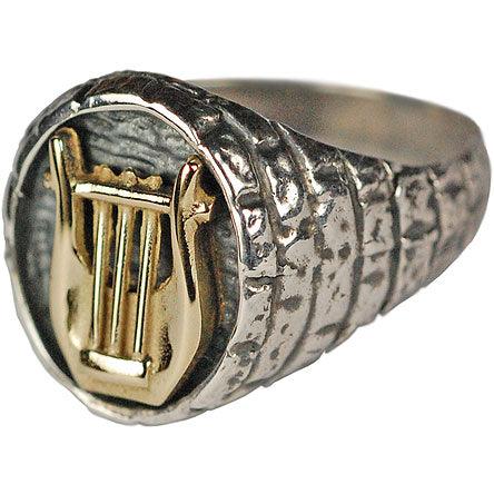 Gold Harp of David set in lite silver ring made in Jerusalem - Biblicaljewels
