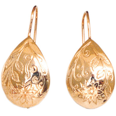 Engraved Flower earrings in 14 karat gold  Beautifully hand crafted