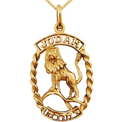 Lion of Judah 14k Gold Pendant in Hebrew and English - Made in Israel