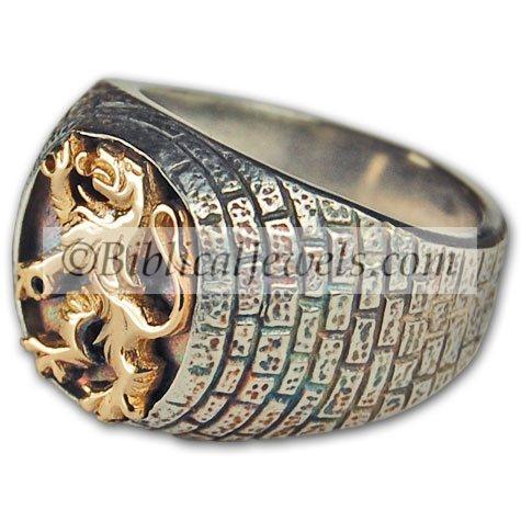 14k Gold Lion of Judah set in silver ring - Made in Jerusalem - Biblicaljewels