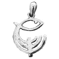 'Menorah and Fish' silver Messianic pendant - Made in Israel
